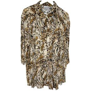 Vintage 80s 90s Cheetah Print Oversized Tunic-Length Blouse, Size 26/28